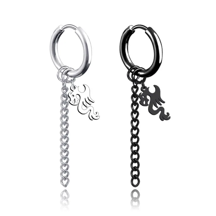 1 шт. сережки Клипсы из титановой стали в стиле унисекс с китайским драконом для