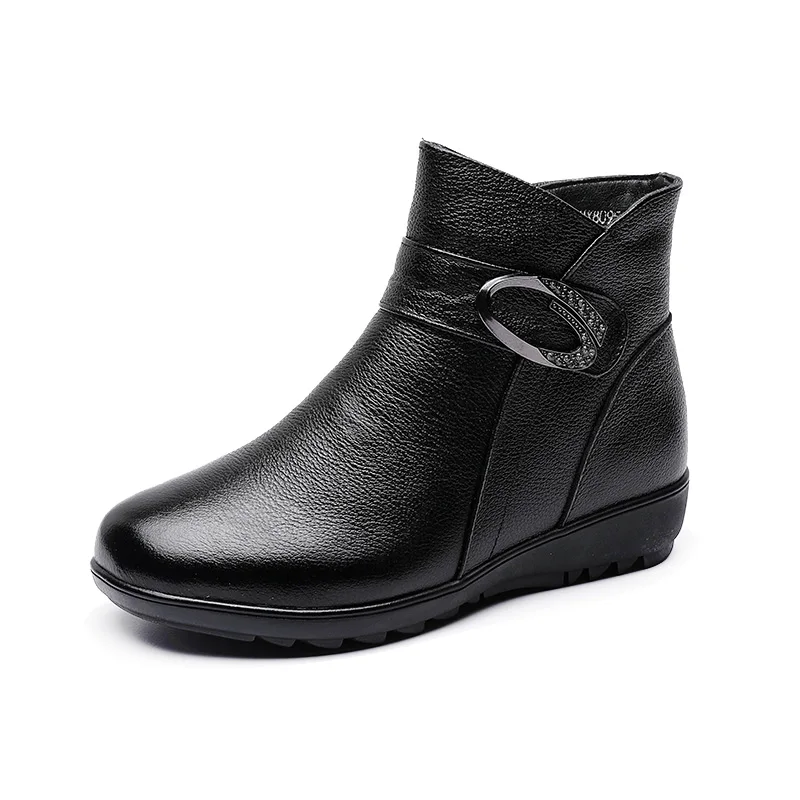 

GKTINOO Winter Genuine Leather Flat Ankle Boots For Women Warm Plush Boots Side Zipper Soft Comfortable Cow Leather Botas