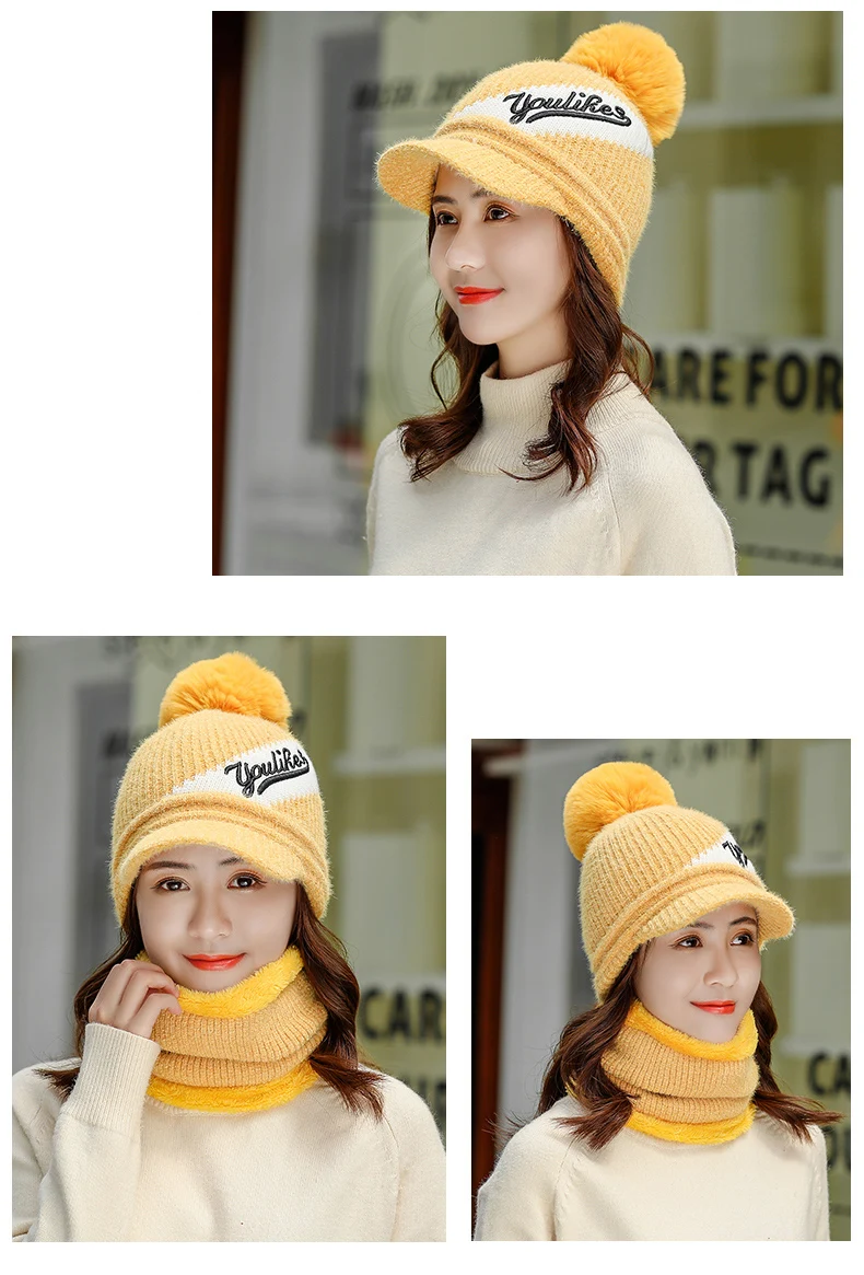 Зимняя шапка Skullies Beanies, модные шапки для женщин и девочек, теплый шарф из синели, набор шапок, Балаклава, маска, шапка, вязаная шапка