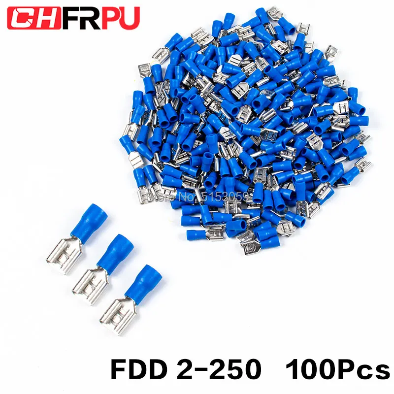 100 шт. 6,3 мм 16-14AWG FDFD/FDD/MDD 2-250 Женский Мужской изолированный Электрический обжимной терминал для 1,5-мм2 Кабельный разъем провода