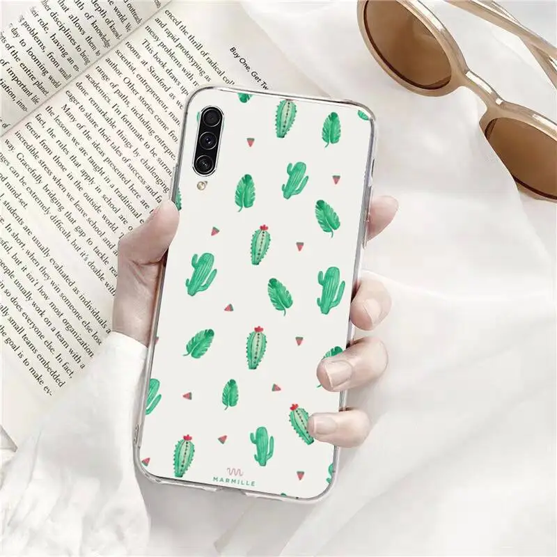 

Cute cactus plant painting Phone Case Transparent for Samsung A71 S9 10 20 HUAWEI p30 40 honor 10i 8x xiaomi note 8 Pro 10t 11