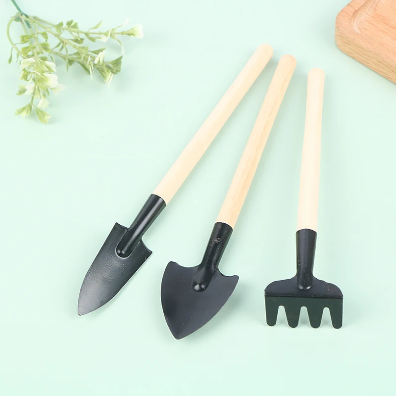 

3Pcs/set Mini Spade Shovel Harrow Flowerpot Tools Potted Plants Maintenance Wooden Handle Plant Soil Shovels Gardening Tools