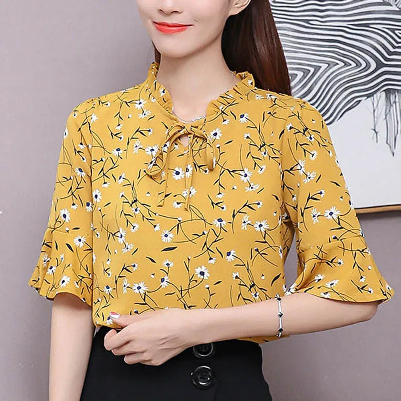 Женская шифоновая блузка с длинным рукавом и цветочным принтом топы для лета TC21 |