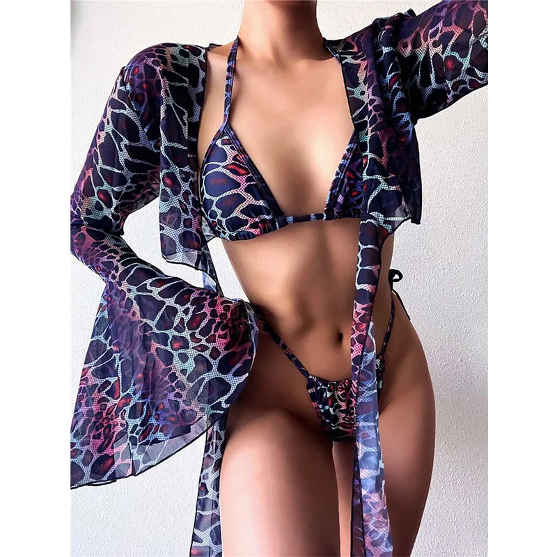 

Marble Print 3 Piece Swimsuit Ladies Swimwear 2021 Woman Bathing Suits Feminine Bikinis