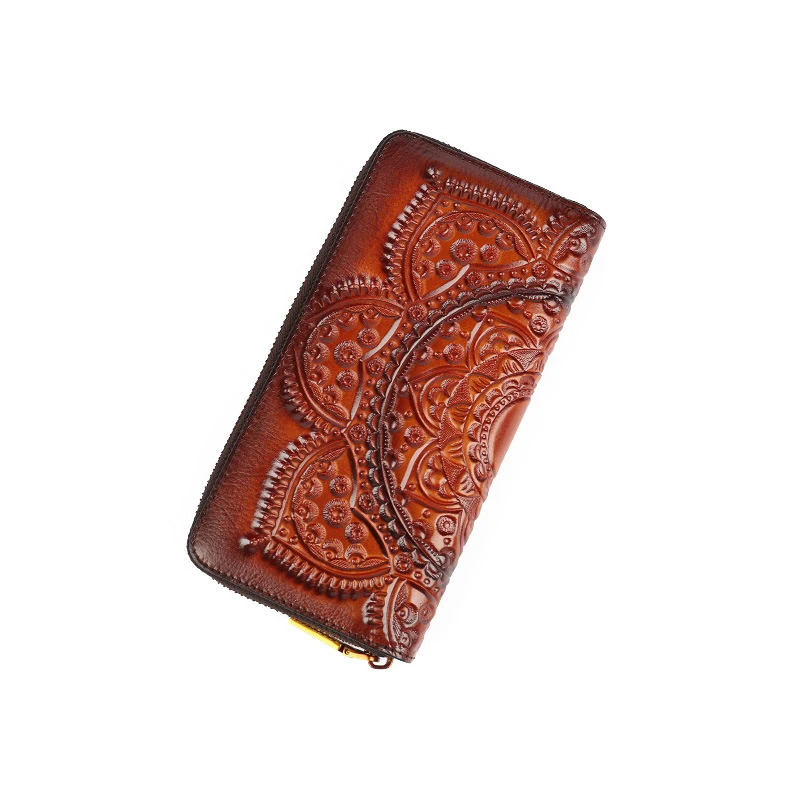 

Women's Wallet Long Clutch Leather Embossed Zipper Retro Ethnic Style