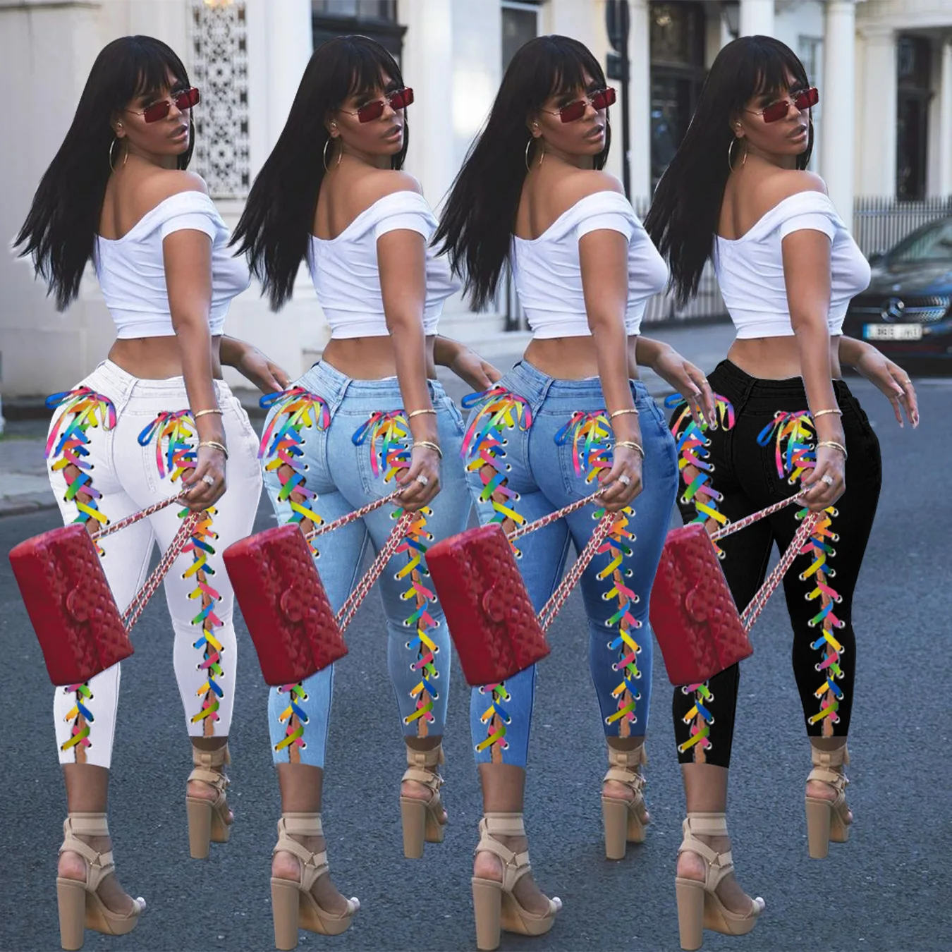 

PT8840# European and American women's plus size new fashion sexy denim pants