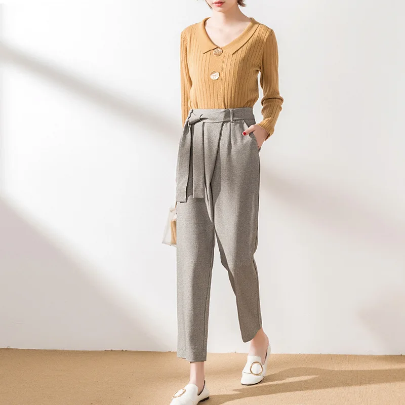 Женские брюки с завышенной талией широкими штанинами длинные прямые свободные