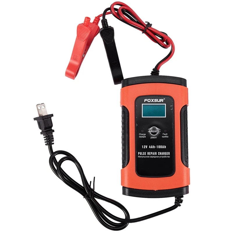 

Foxsur 12V Universal Battery Charger Repair Type 12Ah 36Ah 45Ah 60Ah 100Ah Pulse Repair Battery Charger Lcd Display——Us Plug