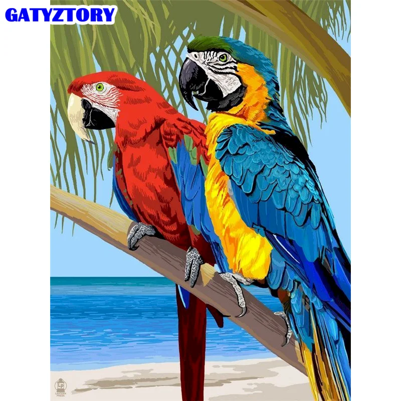 

GATYZTORY DIY Oil Painting By Numbers Parrot Animal Acrylic Paint Adult Coloring By Numbers 50x40cm Handpainted Home Decor Gift