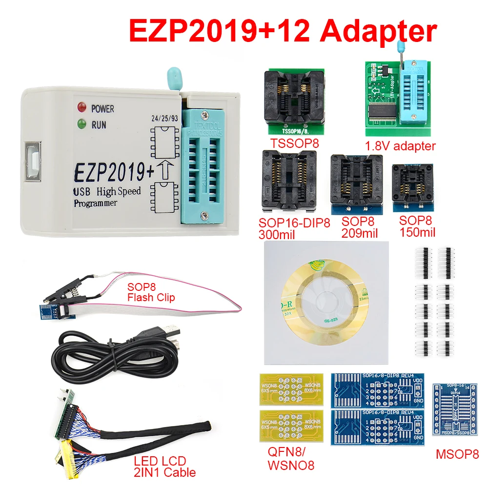 Новейшая версия EZP2019 высокоскоростной USB SPI программатор ezp с 12 поддержкой 24 25 93 EEPROM 25 флэш-чип биос+ 7 разъемов