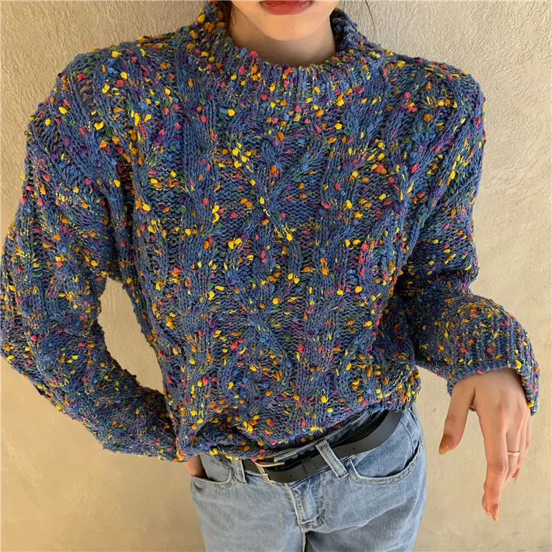 

retro chic sweet colorful polka dot crewneck sweater elegant fashion casual loose oversize lazy style pullovers 2020 fall