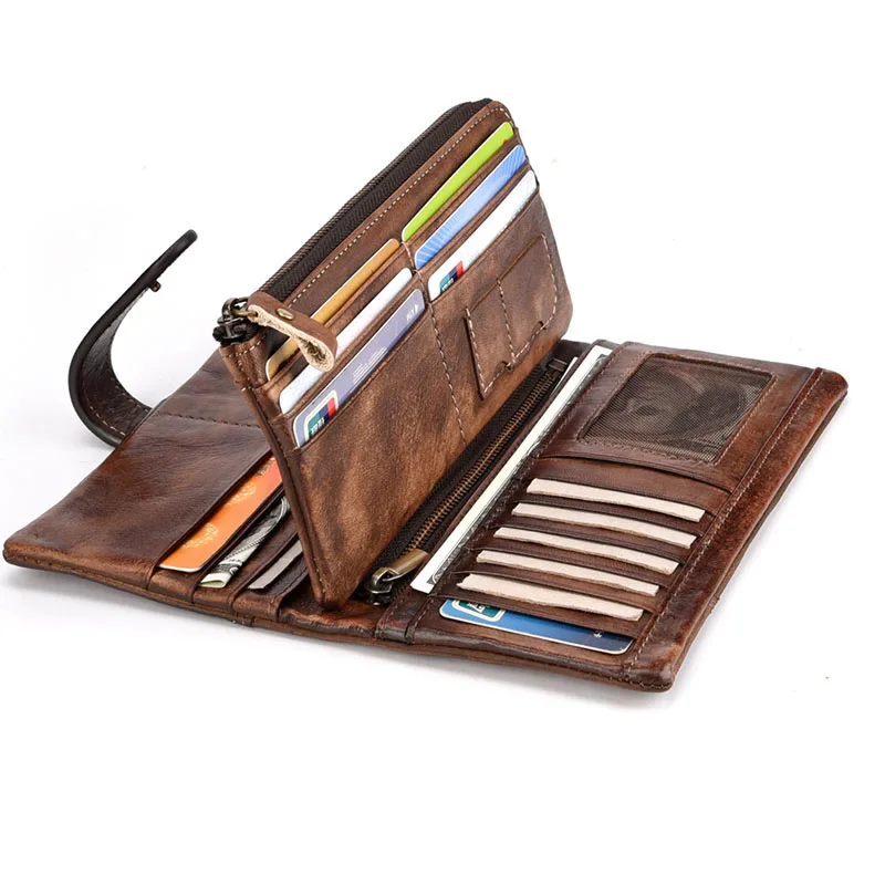 Винтажный Длинный кошелек Luufan из натуральной кожи для мужчин и женщин с RFID