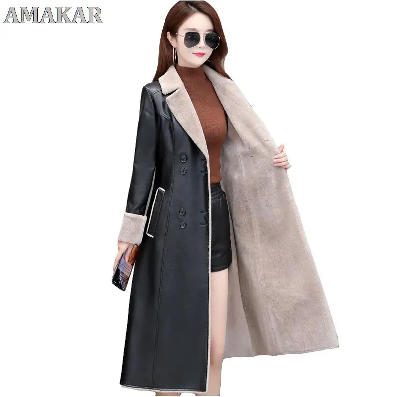 

Осенне-зимняя куртка Женская Толстая кожаная куртка из натуральной кожи Женская Длинная ветровка из искусственной кожи