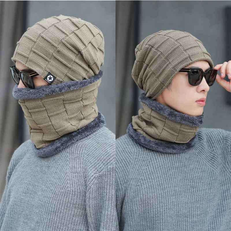 Мужская зимняя шапка 2020 Модная вязаная черная толстая и теплая облегающая