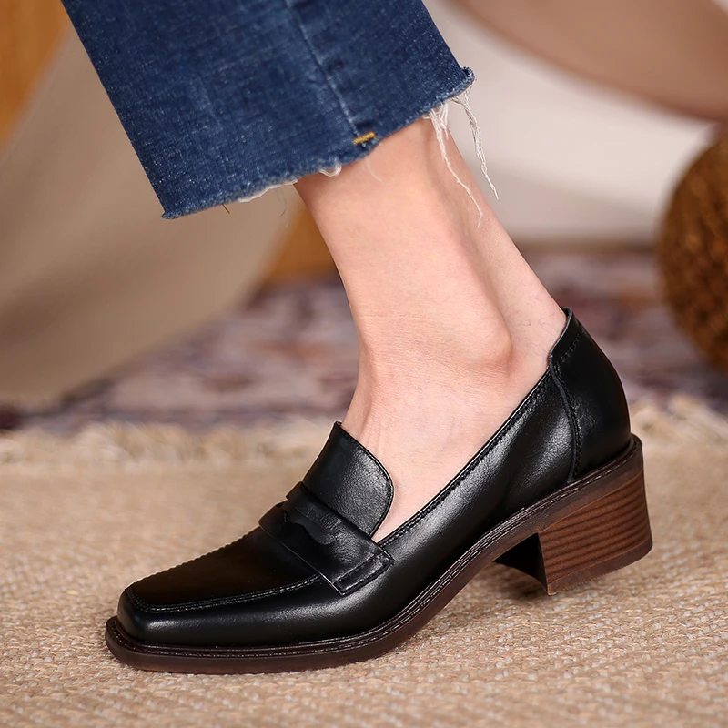 

2021 Spring Genuine Calf Leather Loafers Soft Comfortable Classic Office Casual Shoes Lady Women Shoes Brown New Fashion