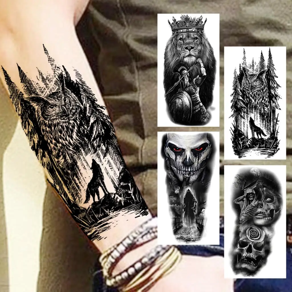 Временные татуировки для мужчин маска Черного Леса волка совы реалистичный Лев