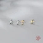 LKO Настоящее серебро 925 пробы 100% Кристалл Серьги-гвоздики с крестом для модных женщин и девочек Ювелирные изделия для вечеринок Модные аксессуары для ушей