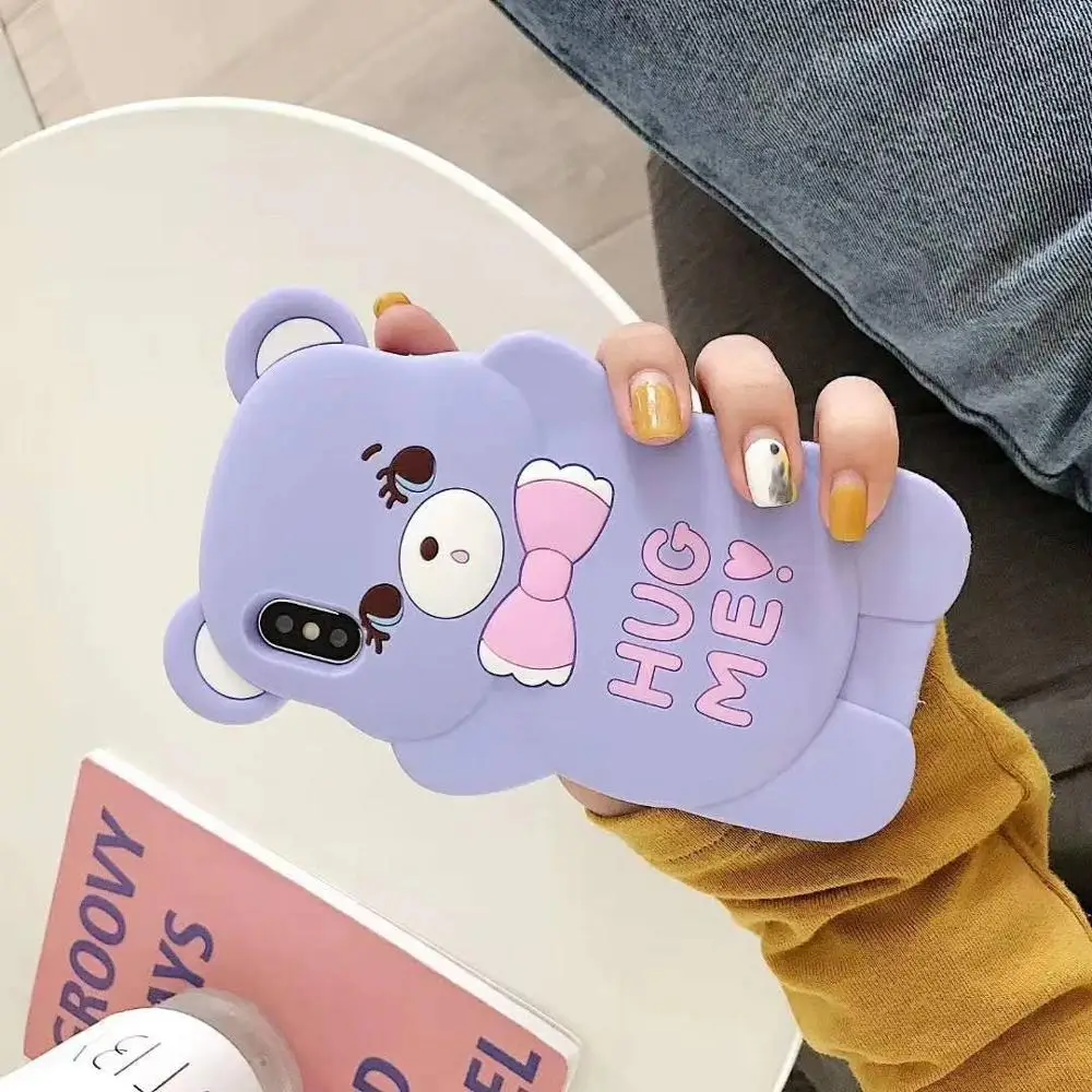 Purple Bear Мягкая силиконовая задняя чехол для iPhone 5 5S SE с 3D рисунком Милого Животного кота 5C 6 6s X XR Xs Max 7 8 Plus чехол для телефона Fundas Coque Capa - Цвет: Purple Bear