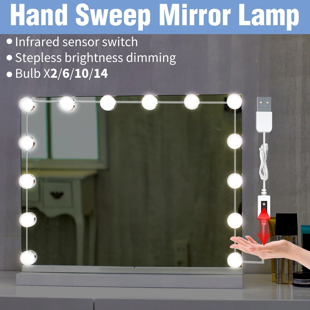 Движения PIR Сенсор светодиодные туалетный столик лампа USB (для нанесения макияжа)