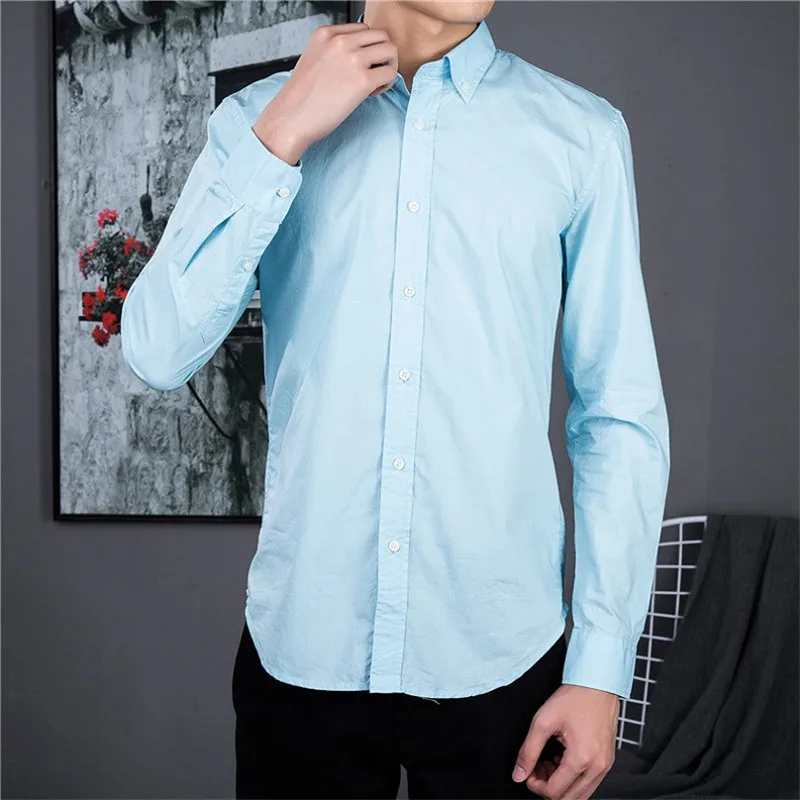 

Men's business casual shirts, thin cotton design, solid color shirts, high-quality embroidered long-sleeved tops