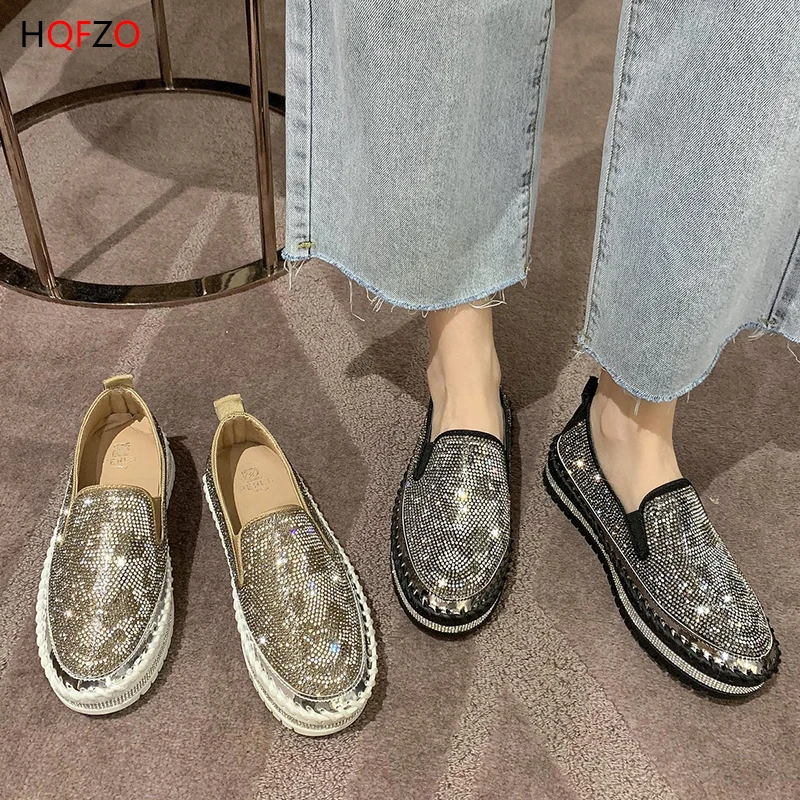 

HQFZO/женские лоферы без застежки на плоской подошве с круглым носком; Шикарная женская обувь; Сезон весна-осень; Повседневные кроссовки на пл...
