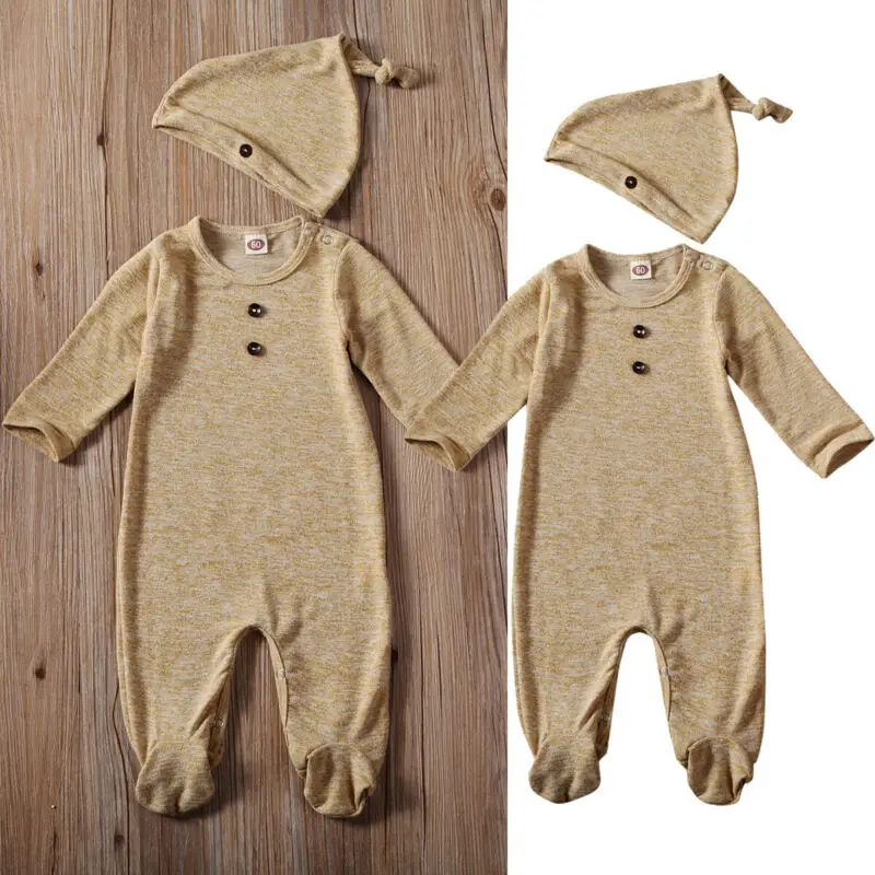 Emmababy комплект из 2 предметов для новорожденных мальчиков и девочек, хлопковый однотонный комбинезон шапка с длинными рукавами, комплект одежды