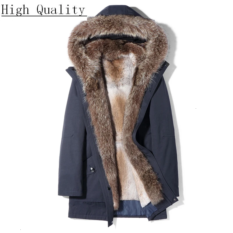 Меховая парка зимняя куртка для мужчин воротник из натурального меха енота