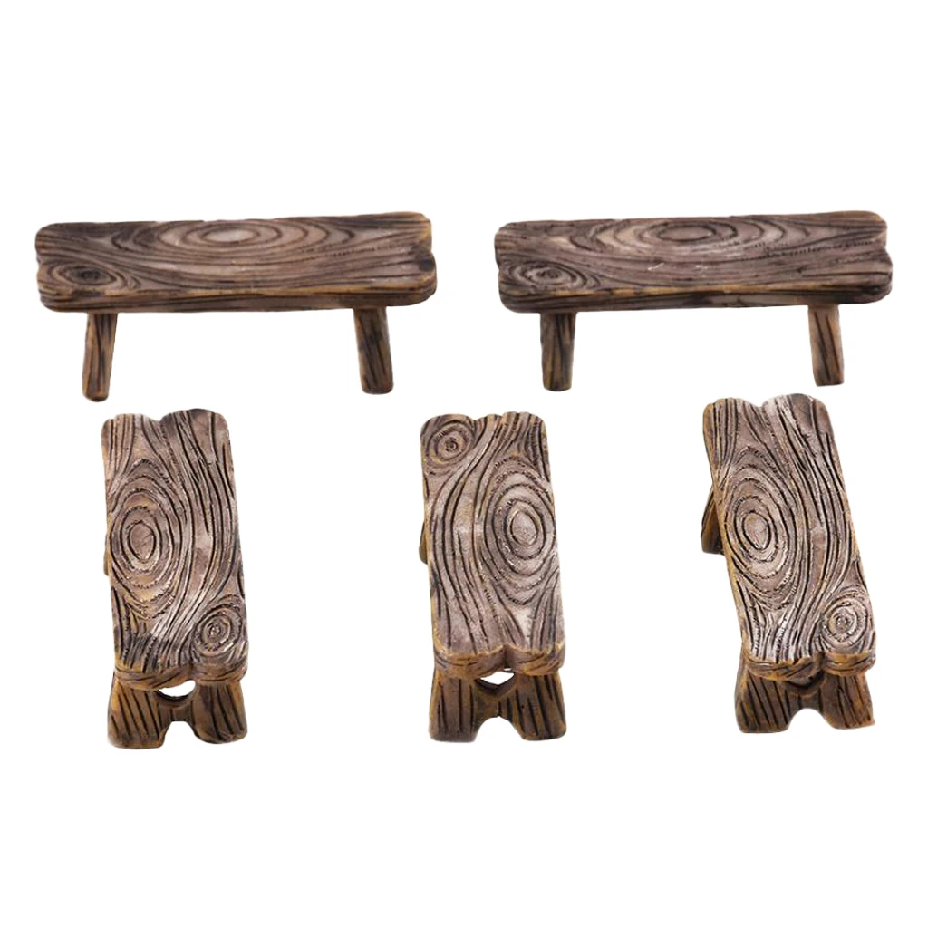

5x Mini Bench Artificial Vintage Craft Miniature Fairy Garden Decor