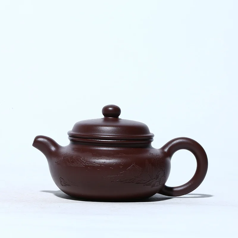 

Yixing Zisha teapot original mine Zizhu clay sketch landscape antique teapot hand carved tea set