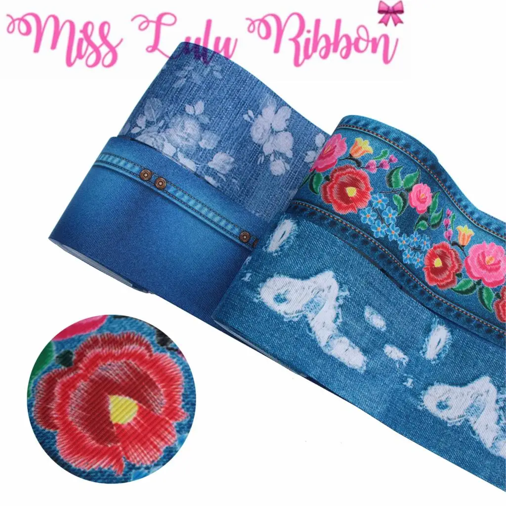 16 мм-75 мм отверстие джинсы серии Ретро Мексика цветок напечатан Grosgrain ленты/Лента