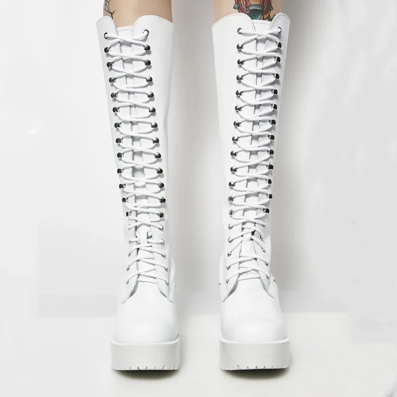 US4 11 женские ботинки до середины икры из натуральной кожи мотоботы на платформе