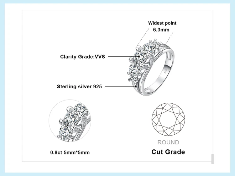 JewelryPalace Винтаж 3 камня 2.8ct кубического циркония свадебные Обручение кольцо стерлингового серебра 925