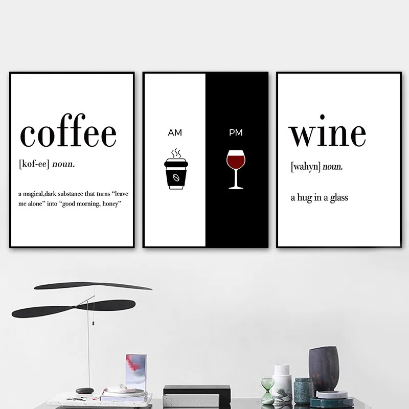 

Wine Coffee Quote Poster Wall Art Picture for Living Room Home Black White Kitchen Art Wall Prints Decor Canvas Painting Modern