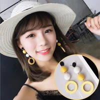 explosion style girls hemp rope color matching wooden ball earrings korean net red temperament retro earrings circle earrings