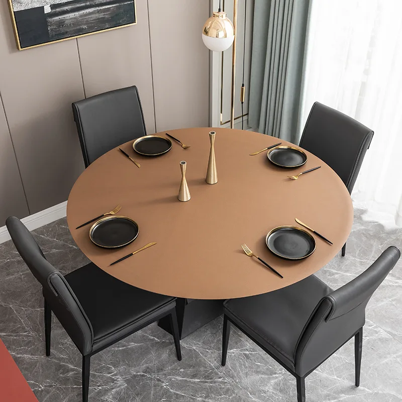 

Solid color leather Round tablecloth Waterproof oilproof heat-resistant table mat Odorless party wedding table deco cover pad