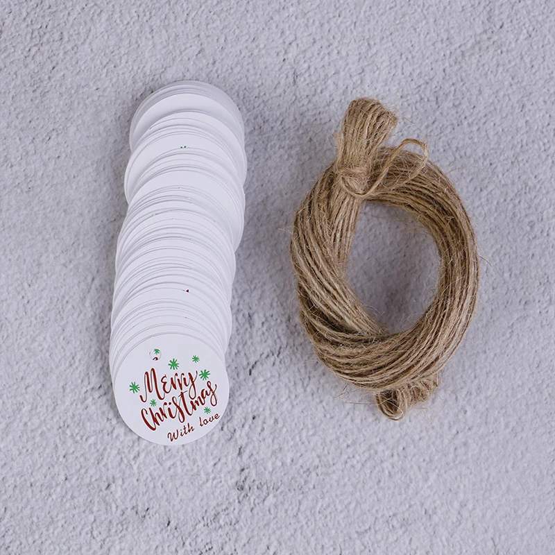 100PCS/Lot Garland Merry Christmas Round Paper Tags Gift Labels Party Favors Wrapping Supplies Decor | Дом и сад