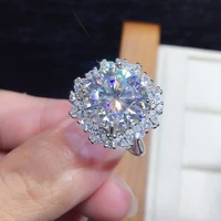 2021 silver fashion temperament 5 carat full diamond imitation imported moissan diamond adjustable ring women exquisite jewelry