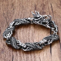 dragon head bracelet for men vintage silver color bracelet biker casual jewelry