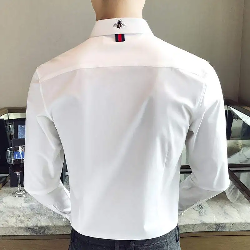 

Spring Autumn Men Casual Shirt 2020 Fashion Bee Embroidery Formal Business Slim Fit Shirt Long Sleeve Button High Quality Shirt