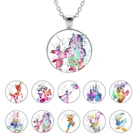 disney cartoon character colourful painting glass dome pendant chain necklace gift for girls cabochon jewelry high quality dsn44