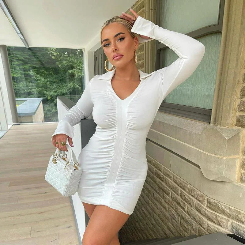 

Women Dress Fashion Mini Dress Sexy Long Sleeve Girl Robe Push Up Hip Popular Streetwear Club Lazy Vestidos Dress Woman Female
