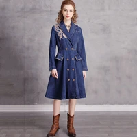 seebeautiful vintage embroidery denim dress notched long sleeve double breasted new fashion spring 2021 women m361