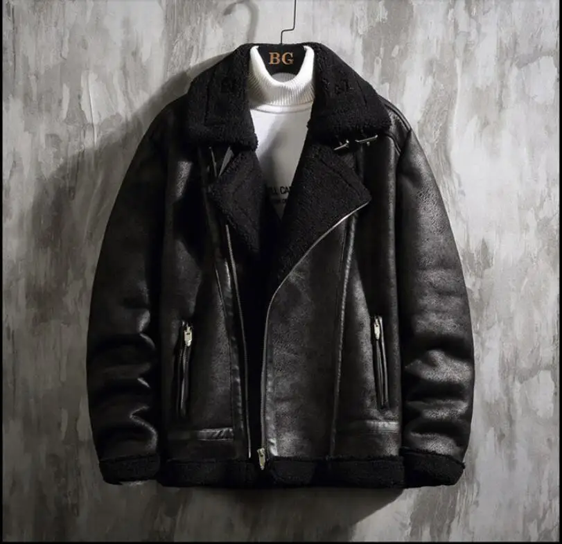 Зимняя мода для мужчин плюс бархат толстый мех интегрированный ягненка пальто