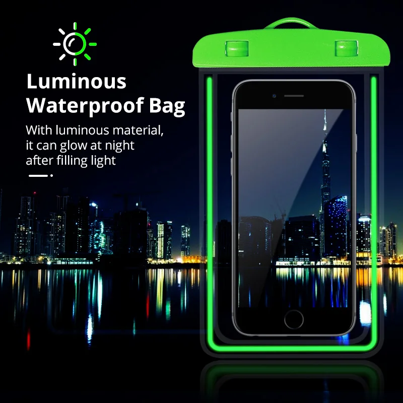 Portable Waterproof Phone Case Pouch Underwater Dry Bag With Neck Strap Luminous Swimming Bag For Water Games Beach Sport Skiing