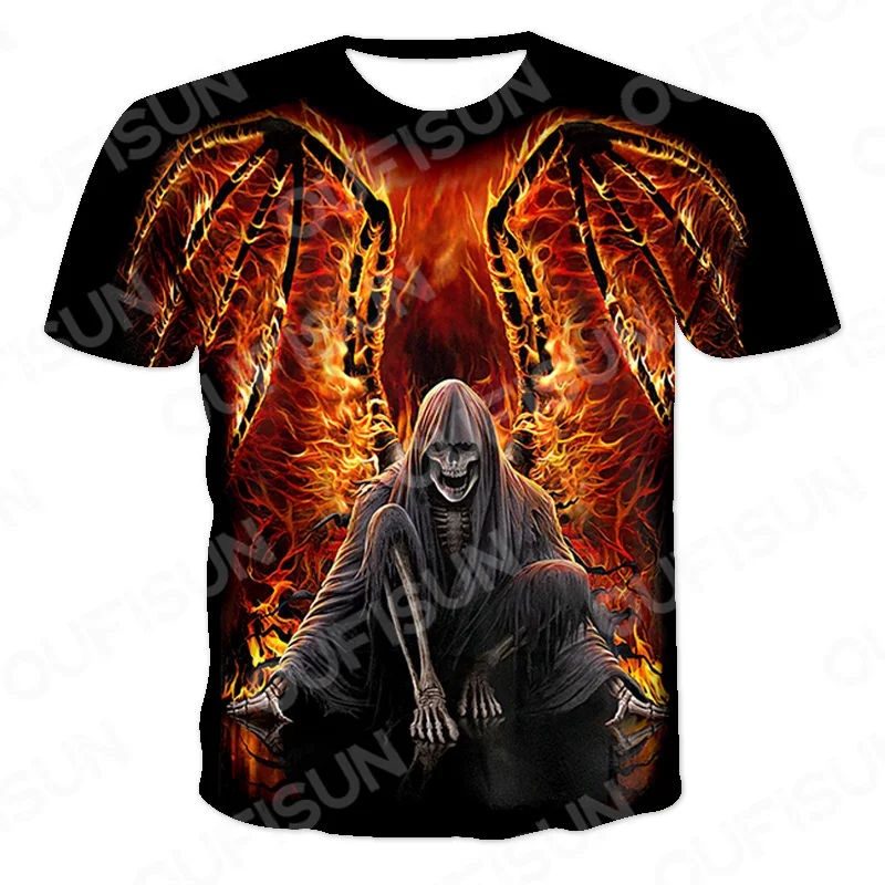 

2021 Summer New Skull Demon Theme Men's T-shirt Horror 3D Top Fun Men's O-Neck Shirt Boy Fashion Oversized T-shirt