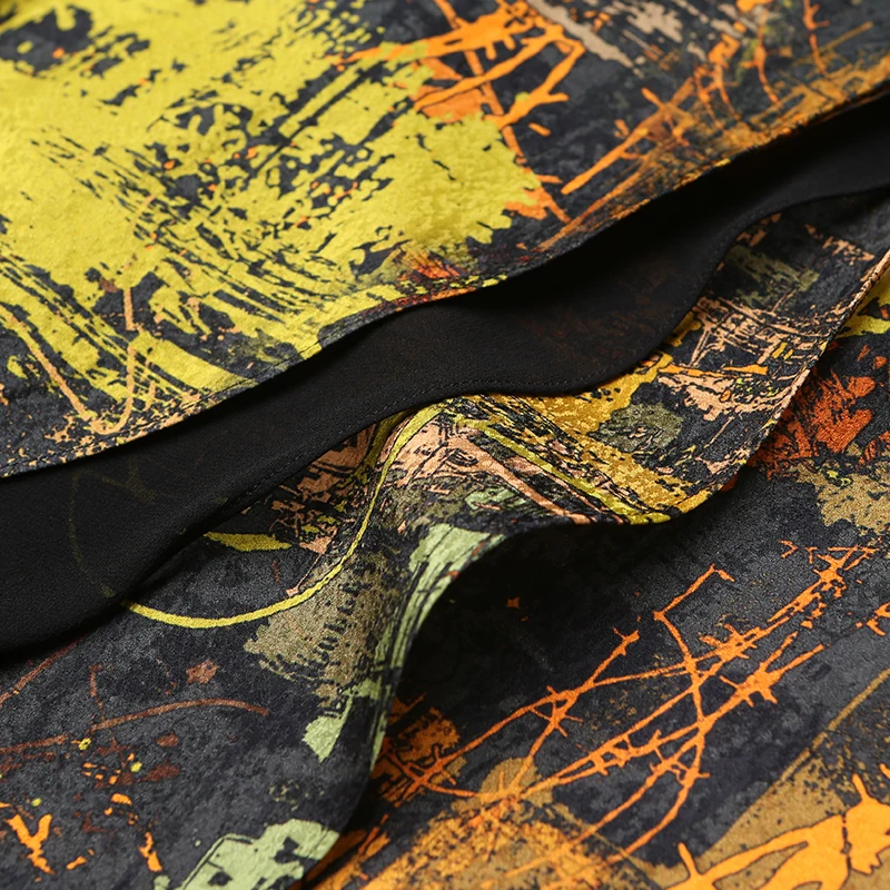 Женское двухслойное платье VOA длинное с принтом из шелка и коротким рукавом