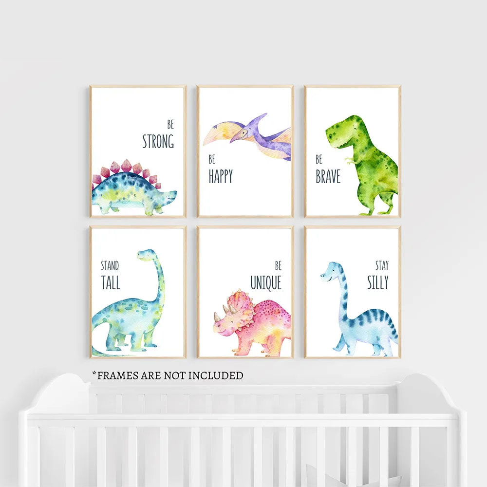 

Cute Dinosaur Cartoon Animal Quote Nursery Nordic Posters And Prints Wall Art Canvas Painting Wall Pictures Baby Kids Room Decor