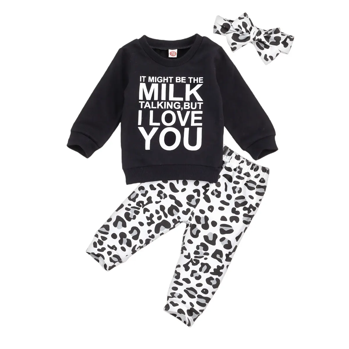 

Kid Sweater + Leopard Print Trousers + Headband, Letter Print Ribbed Closing Spring Clothing