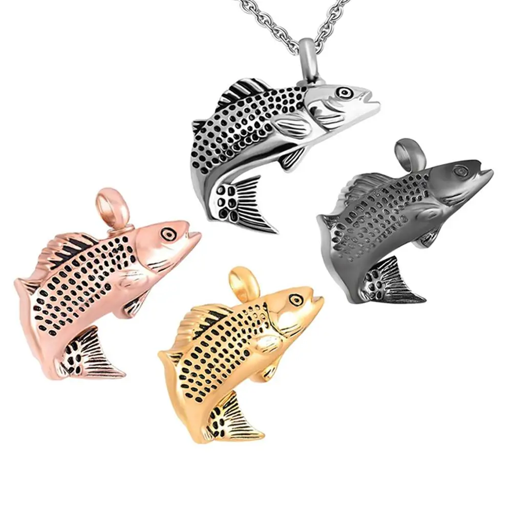 

4 colors Fish Cremation Jewelry for Ashes Memorial Ashes Keepsake Necklace Stainless Steel Urn Necklace Pendant +Fill kit