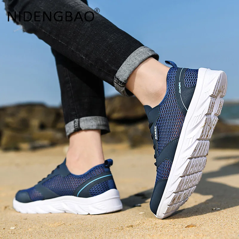 Summer Men Sneakers Mesh Breathable Lightweight Lace Up Loafers Walking Running Casual Sports Shoes Tenis Masculino Size 39-46